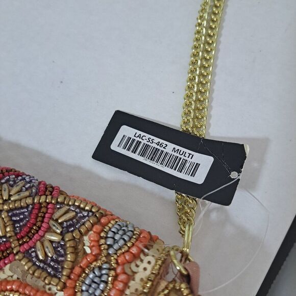 Lulus Women's Floral Coral Gold Multi Clutch Shoulder Chain Bag Party Cocktail - Picture 8 of 8